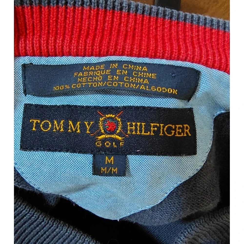 Vtg 90s Tommy Hilfiger Mens Crew Neck Pullover Sweater Medium Navy Blue Preppy - Picture 5 of 6